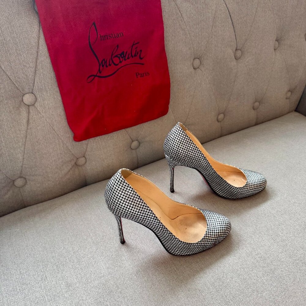 Christian Louboutin Black & Silver Leather Pumps